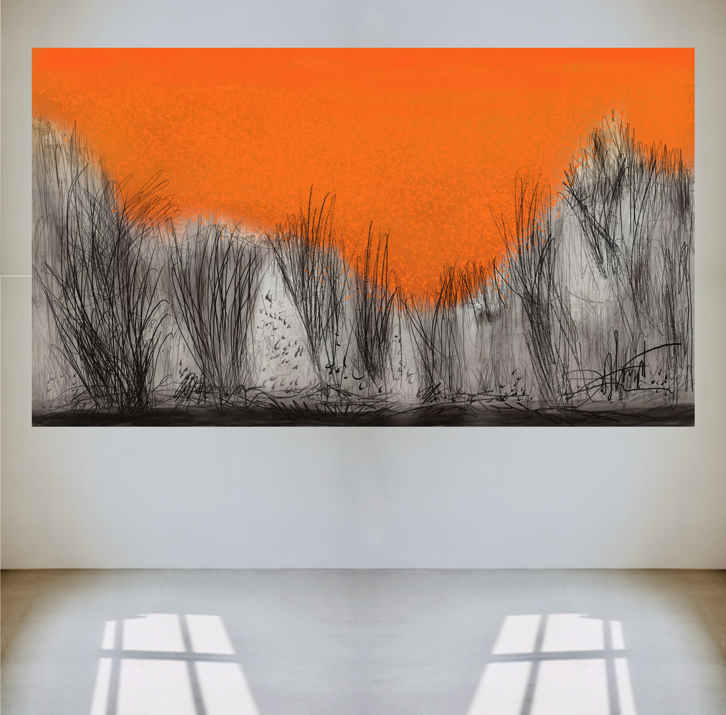 The Orange & Black Collection "Twilight Reeds in Ember Glow." Large Format Art