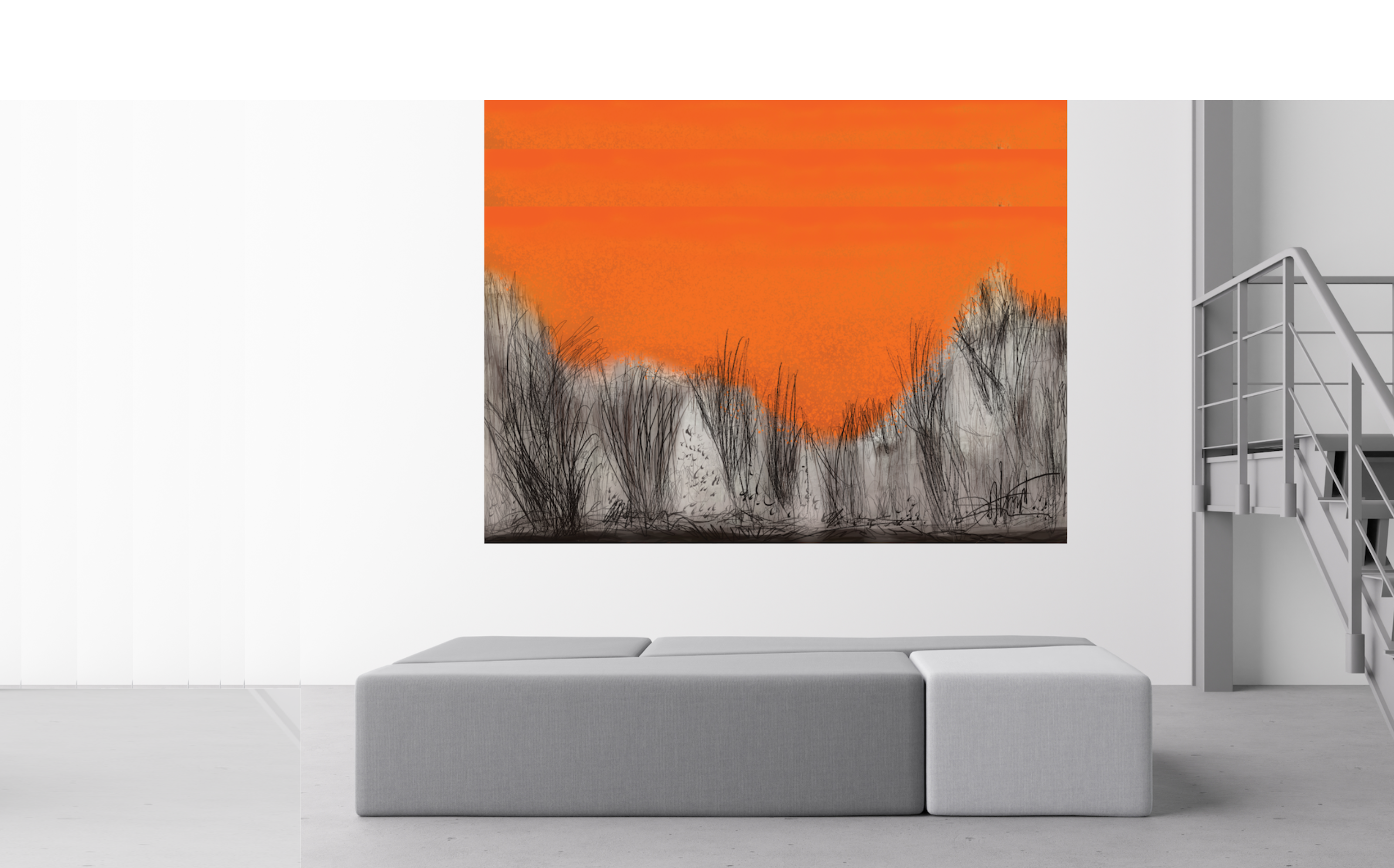 The Orange & Black Collection "Twilight Reeds in Ember Glow." Large Format Art